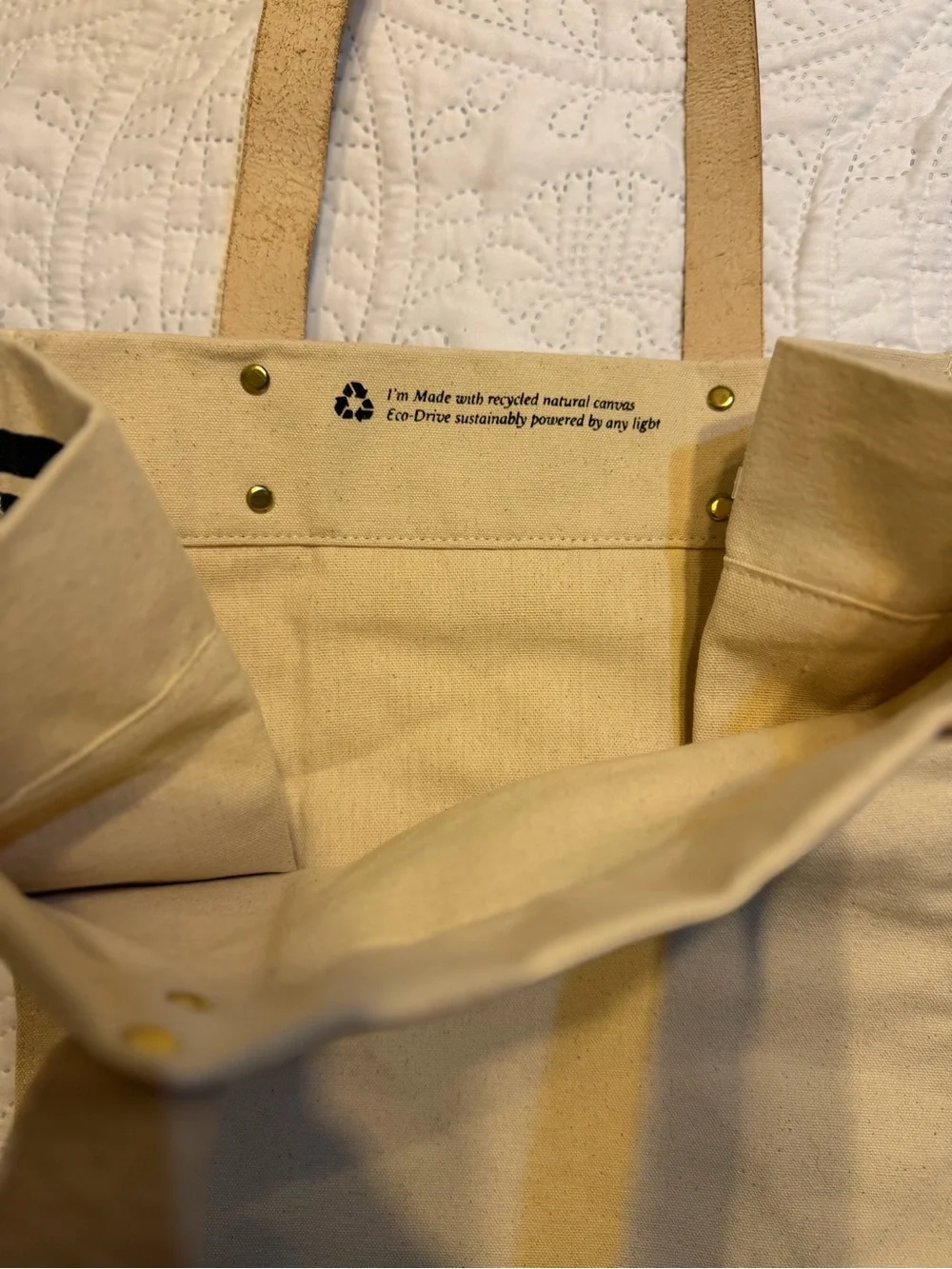 Citizen Natural Canvas Tote with Black Stripe and Tan Straps NWT